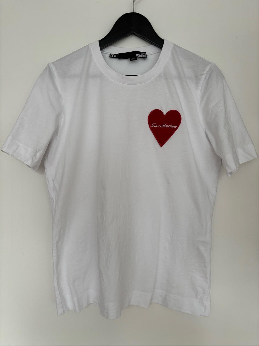 Love Moschino White Short Sleeve Tee with Red Heart Patch